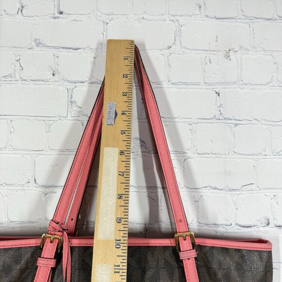 Michael Kors Tore Shoulder Bag Women Monogram MK logo Brown Pink Medium Jet Set - Picture 4 of 16